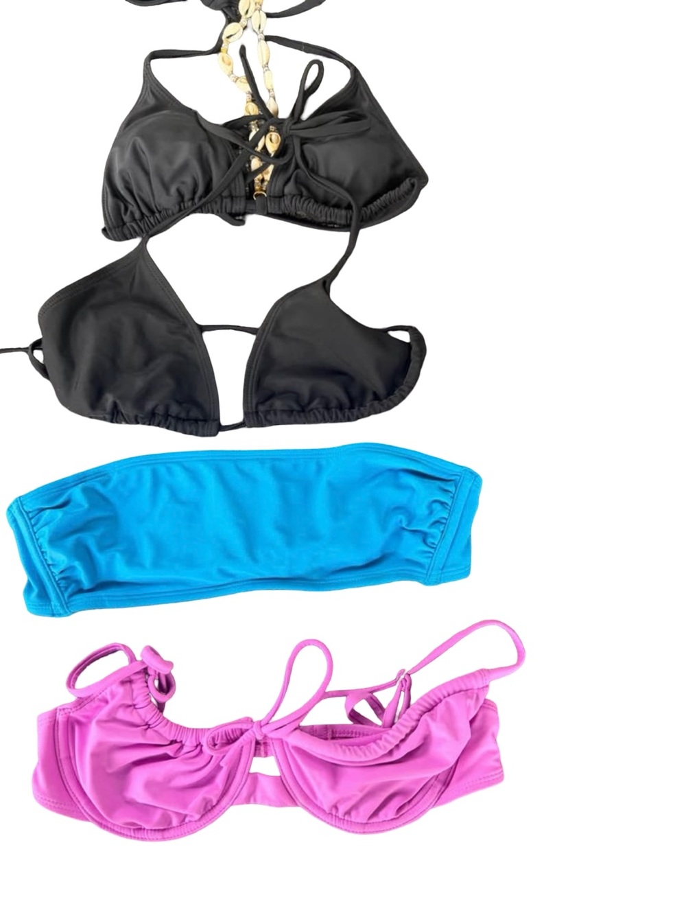 Mix It Black, Blue & Pink Women's Swim Bikini Top Trio